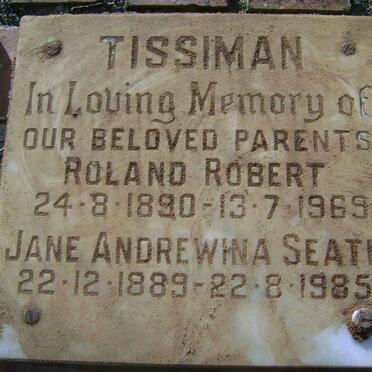 TISSIMAN Roland Robert 1890-1969 &amp; Jane Andrewina Seath 1889-1985
