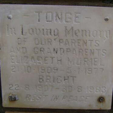 TONGE Bright 1907-1983 &amp; Elizabeth Muriel 1909-1977