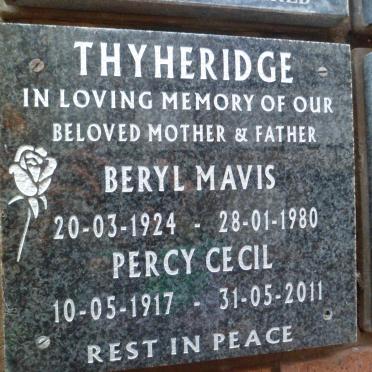 THYHERIDGE Percy Cecil 1917-2011 &amp; Beryl Mavis 1924-1980