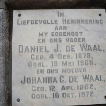 WAAL Daniel J., de 1878-1968 &amp; Johanna C. 1882-1972
