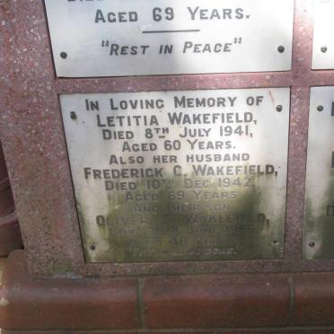 WAKEFIELD Frederick C. -1942 &amp; Letitia -1941 :: WAKEFIELD Oliver C. -1956