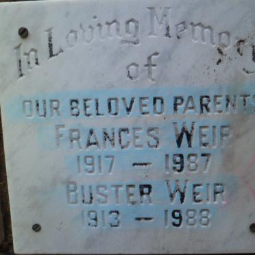 WEIR Buster 1913-1988 &amp; Frances 1917-1987