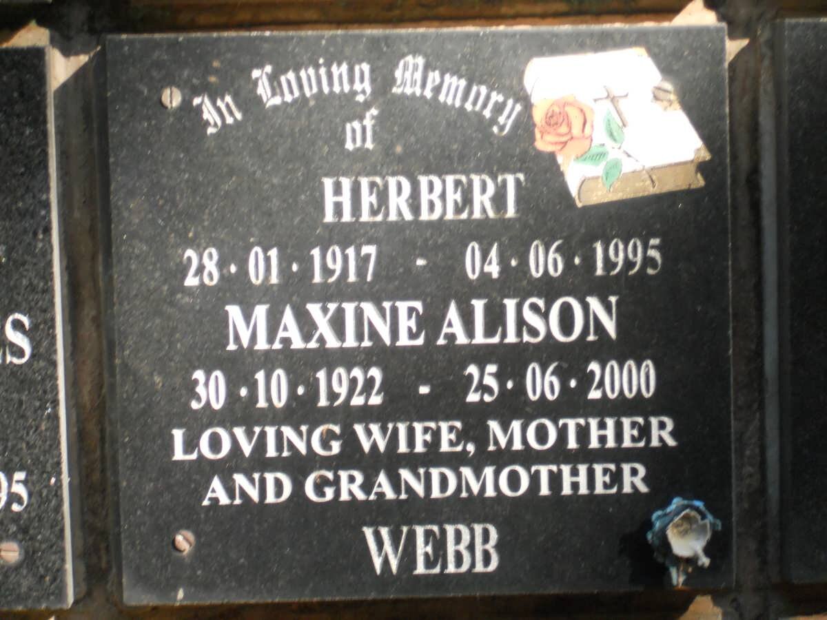 WEBB Herbert 1917-1995 &amp; Maxine Alison 1922-2000