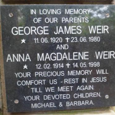 WEIR George James 1920-1980 &amp; Anna Magdalene 1914-1998