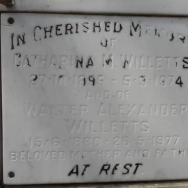 WILLETTS Walter Alexander 1880-1977 &amp; Catharina M. 1895-1974