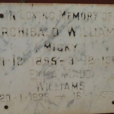 WILLIAMS Archibald 1895-1971 &amp; Emma Maud 1898-1988