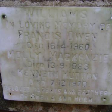 WILLIAMS Francis Owen -1960 &amp; Molly Mackenzie -1983 :: WILLIAMS Kenneth Hutton -1970
