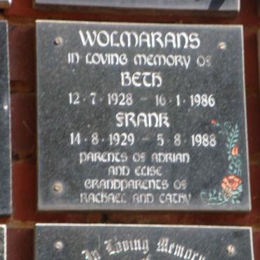 WOLMARANS Frank 1929-1988 &amp; Beth 1928-1986