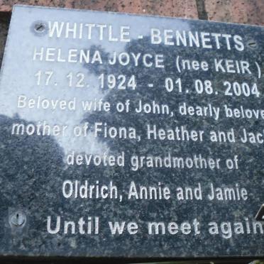 WHITTLE-BENNETTS Helena Joyce nee KEIR 1924-2004