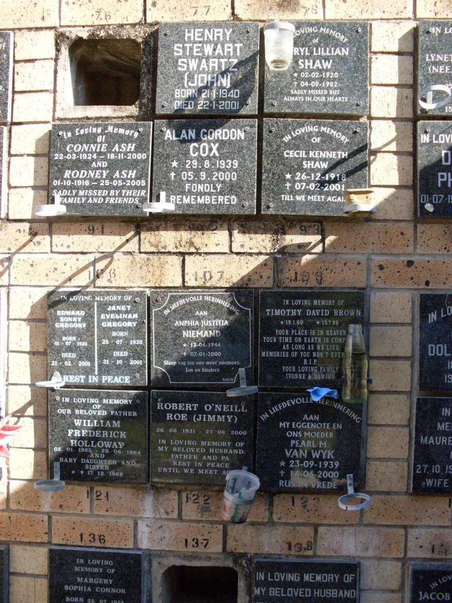 ASH :: BROWN :: COX :: GREGORY :: HOLLOWAY :: NIEMAND :: ROE :: SHAW :: SWARTZ :: WYK van