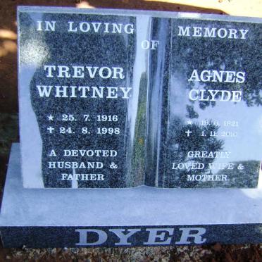DYER Trevor Whitney 1916-1998 &amp; Agnes Clyde 1921-2010