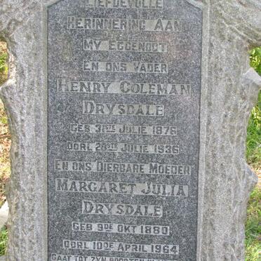 DRYSDALE Henry Coleman 1876-1936 &amp; Margaret Julia 1880-1964