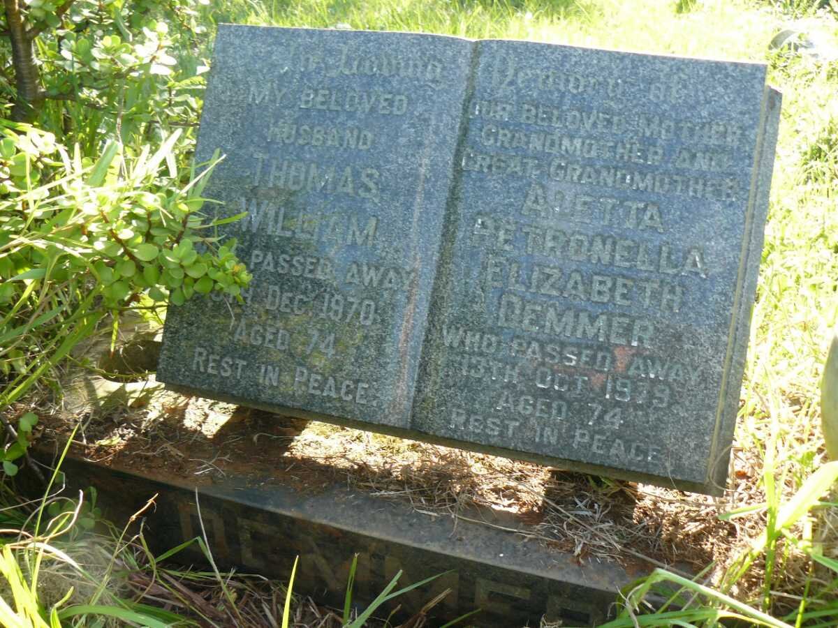 DEMMER Thomas William -1970 &amp; Alletta Petronella Elizabeth -1979