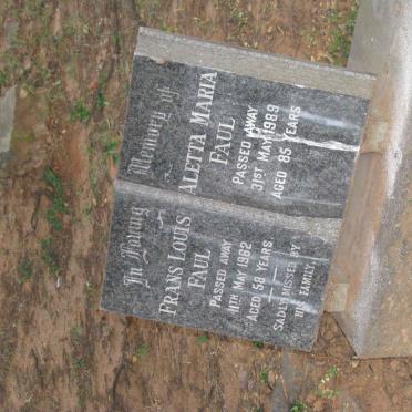 FAUL Frans Louis -1962 &amp; Aletta Maria -1989