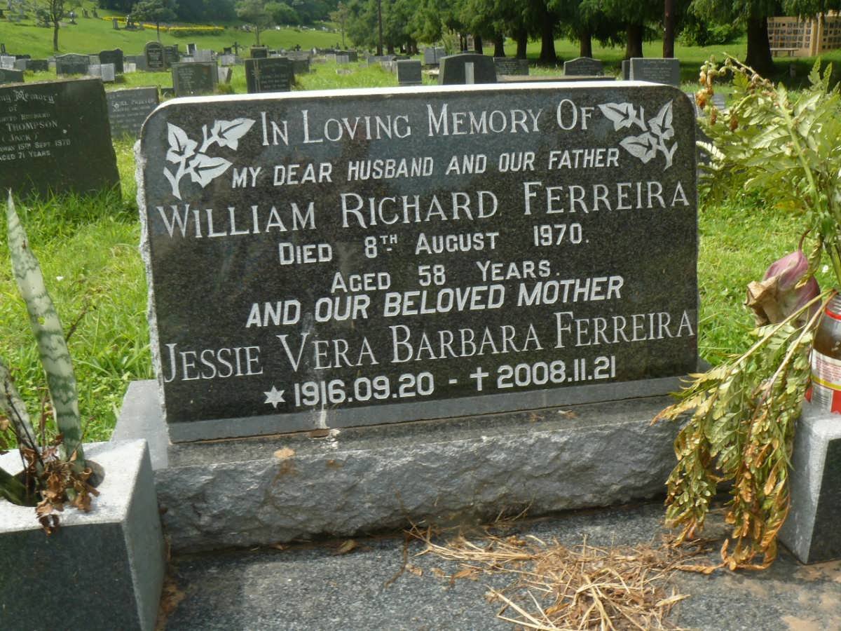 FERREIRA William Richard -1970 &amp; Jessie Vera Barbara 1916-2008