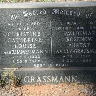 GRASSMANN Waldemar Rosenow August 1901-1984 &amp; Christine Catherine Louise ZIMMERMANN 1900-1982