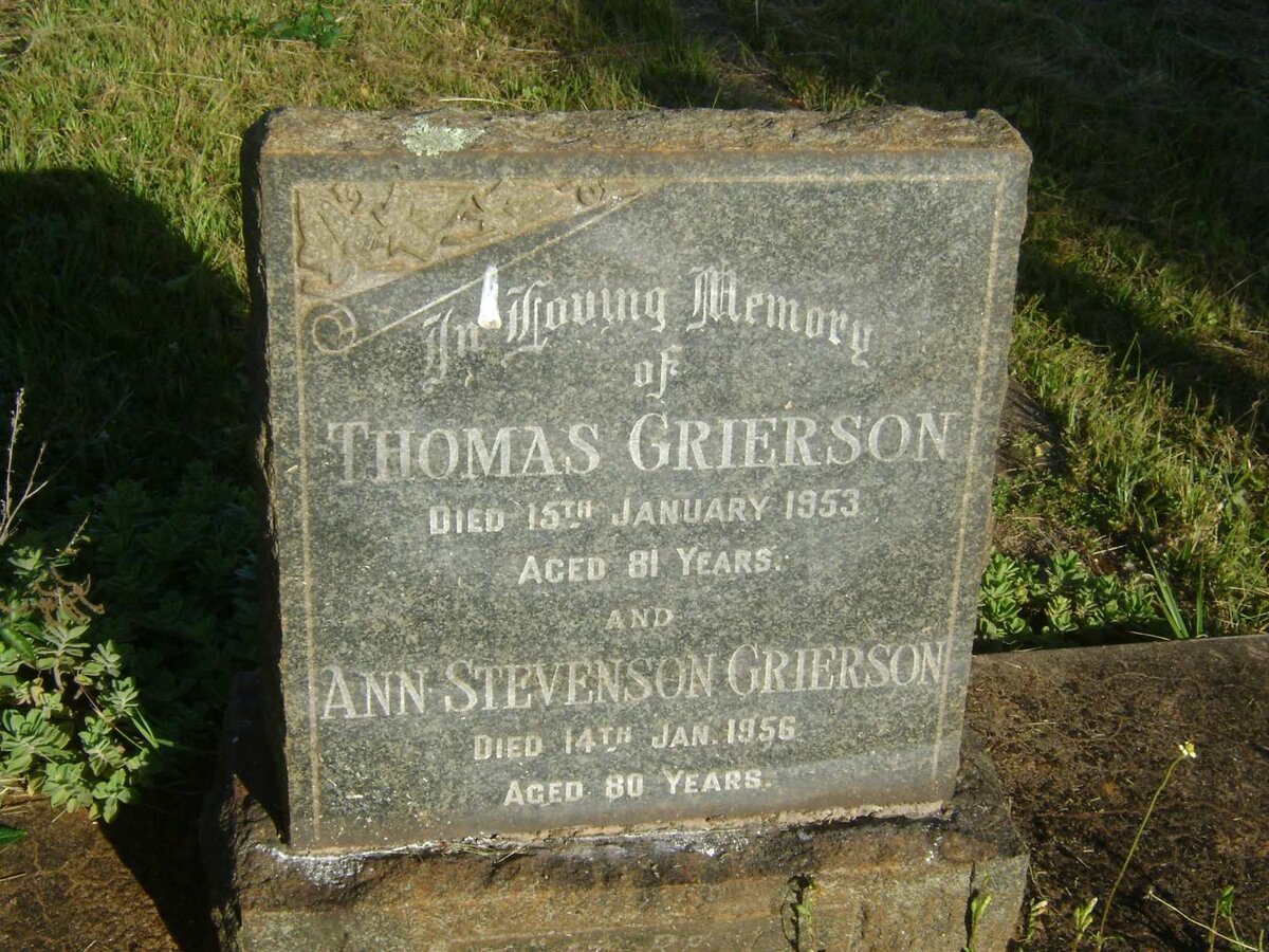 GRIERSON Thomas -1953 &amp; Ann Stevenson -1956