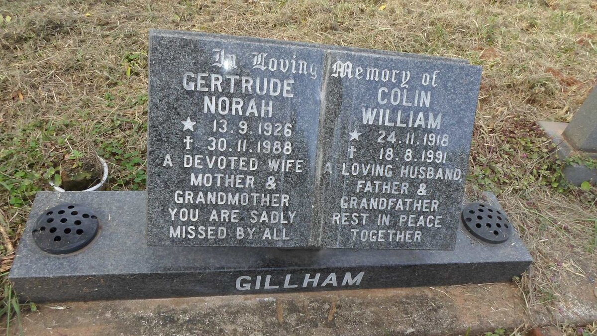 GILLHAM Colin William 1918-1991 &amp; Gertrude Norah 1926-1988
