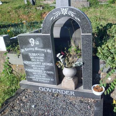 GOVENDER Pushpavathie -2013 :: GOVENDER Subbamah -1959 :: GOVENDER Govindsamy -1973