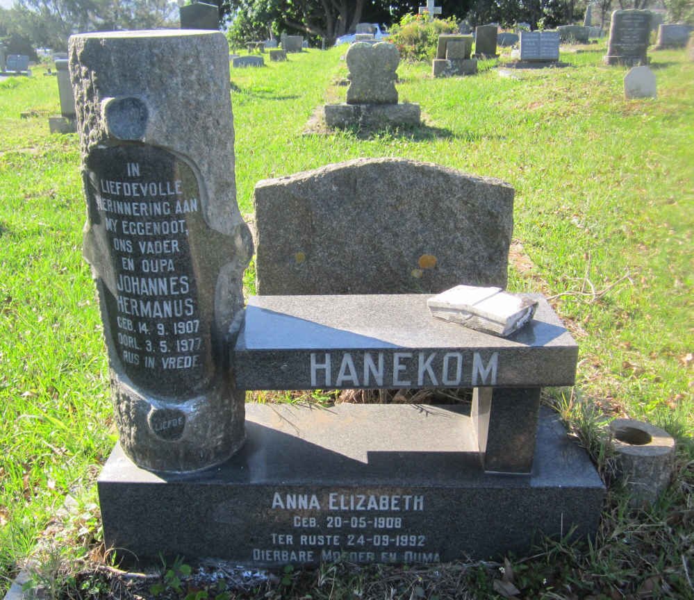 HANEKOM Johannes Hermanus 1907-1977 &amp; Anna Elizabeth 1908-1992