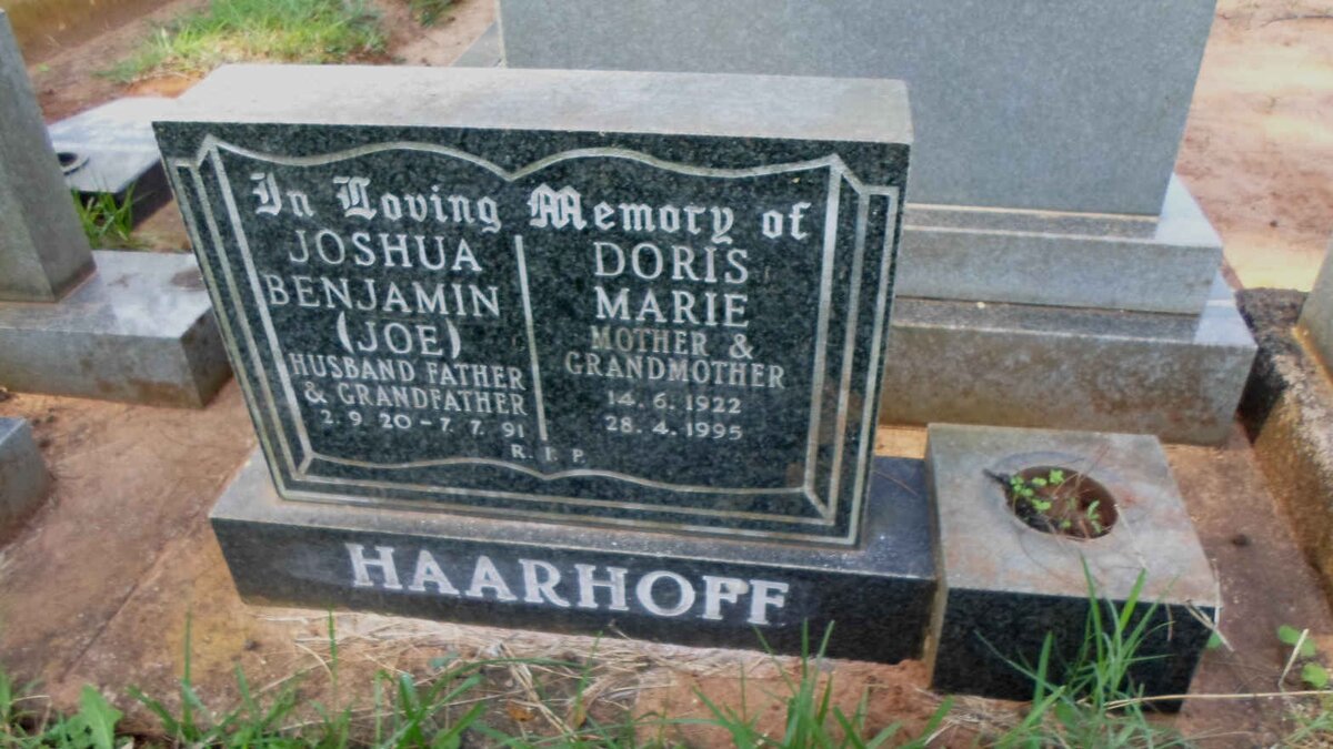 HAARHOFF Joshua Benjamin 1920-1991 &amp; Doris Marie 1922-1995