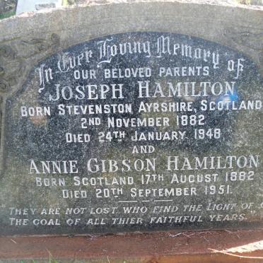 HAMILTON Joseph 1882-1948 &amp; Annie Gibson 1882-1951