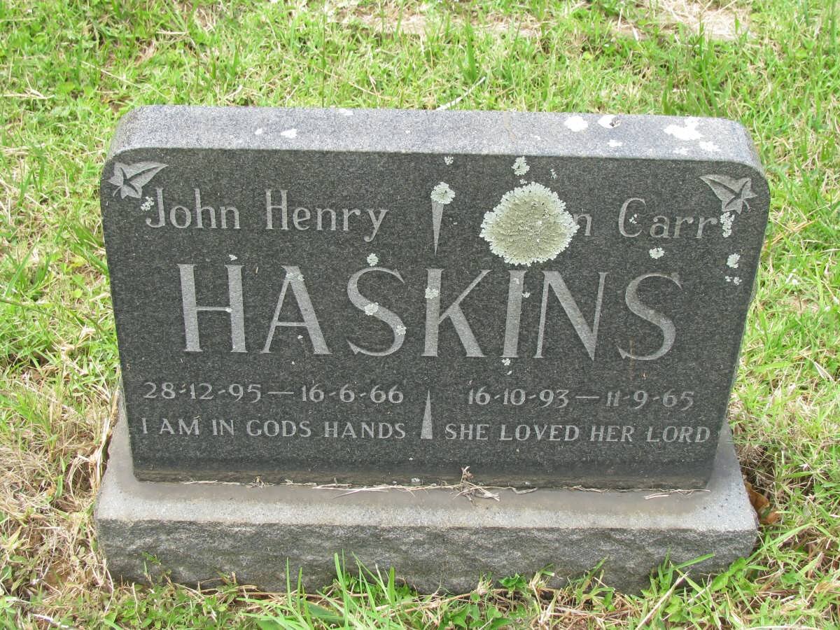 HASKINS John Henry 1895-1966 &amp; Jean Carr 1893-1965