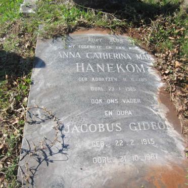 HANEKOM Jacobus Gideon 1915-1987 &amp; Anna Catherina Maria KOORTZEN 1915-1985
