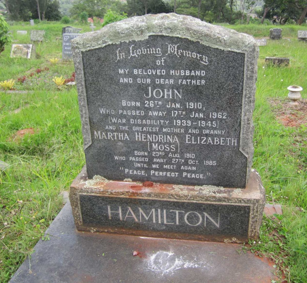 HAMILTON John 1910-1962 &amp; Martha Hendrina Elizabeth MOSS 1910-1985