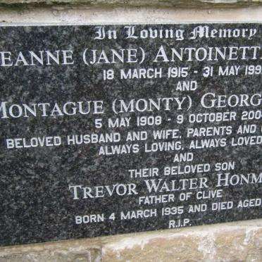HONMAN Montague George 1908-2004 &amp; Jeanne Antoinette 1915-1991 :: HONMAN Trevor Walter 1935-