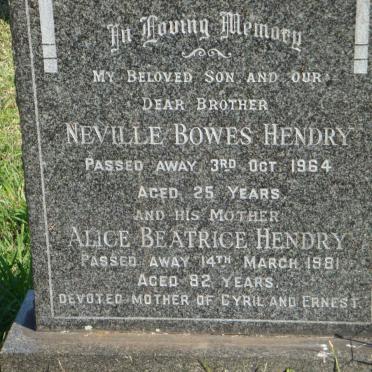 HENDRY Neville Bowes -1964 &amp; Alice Beatrice -1981