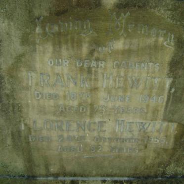 HEWITT Frank -1946 &amp; Florence -1955 :: HEWITT Hilda - 1990 :: HEWITT Bernard William 1904-1981