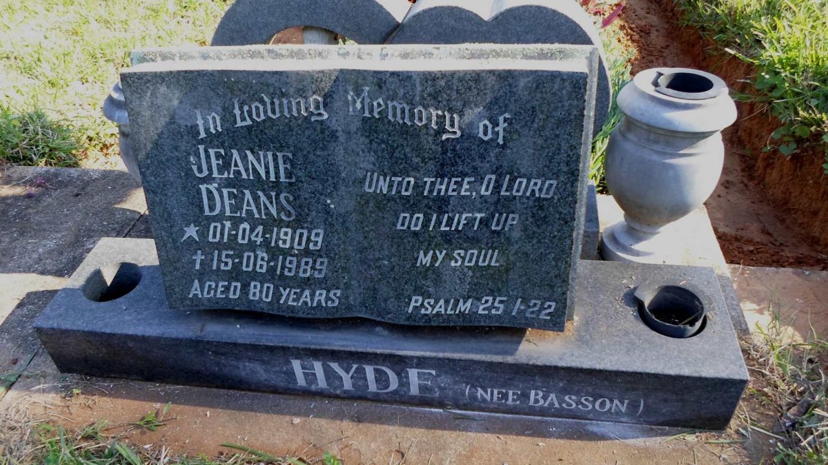 HYDE Jeanie Deans nee BASSON 1909-1989