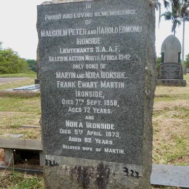 IRONSIDE Frank Ewart Martin -1958 &amp; Nora -1973 :: IRONSIDE Malcolm Peter -1942 :: IRONSIDE Harold Edmond -1942