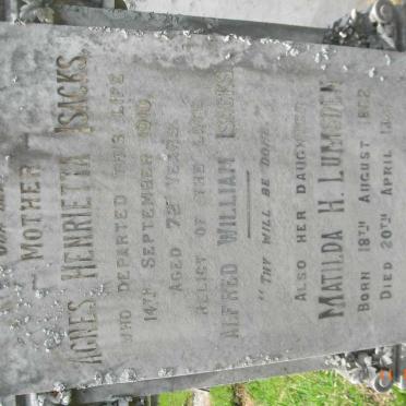 ISACKS Agnes Henrietta -1910 :: LUMSDEN Matilda H. 1882-1941