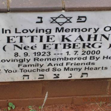 KAHN Ettie nee ETBERG 1923-2000