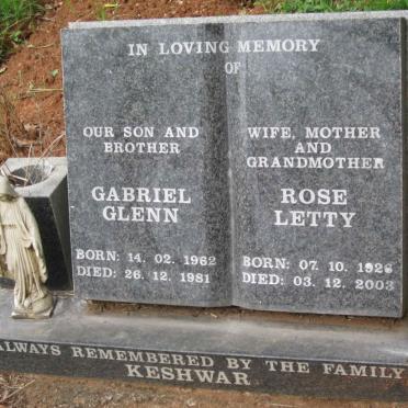 KESHWAR Rose Letty 1926-2003 :: KESHWAR Gabriel Glenn 1962-1981