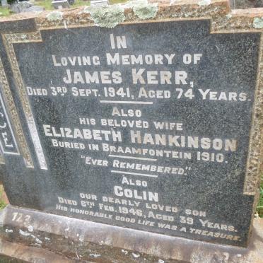 KERR James -1941 &amp; Elizabeth HANKINSON -1910  :: KERR Colin -1946 :: HANKINSON Alice -1954