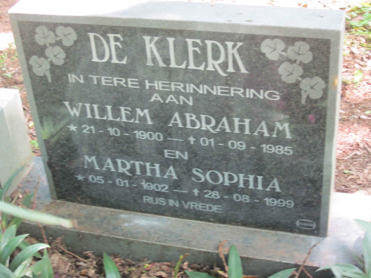 KLERK Willem Abraham, de 1900-1985 &amp; Martha Sophia 1902-1999