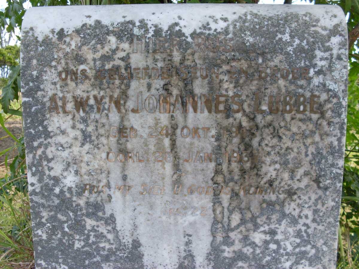 LUBBE Alwyn Johannes 1913-1937