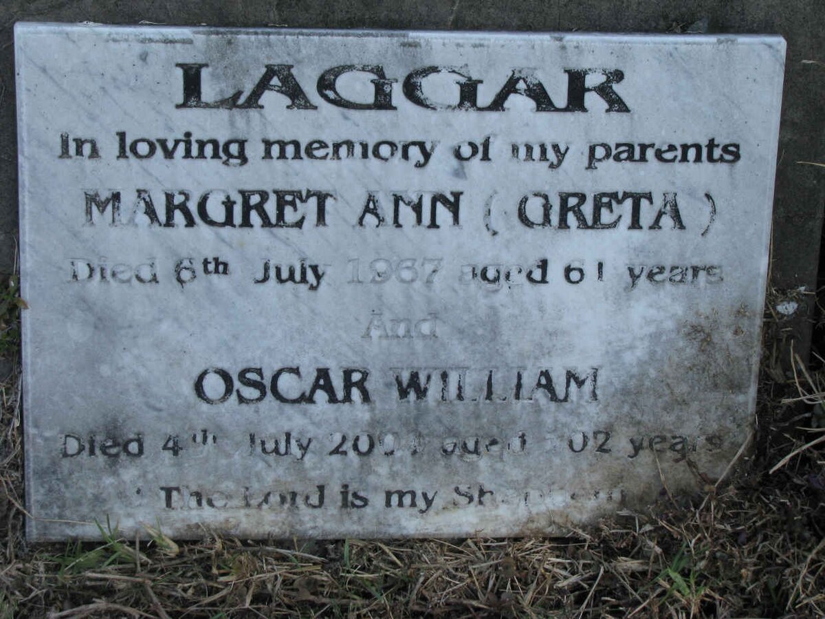 LAGGAR Oscar William -2004 &amp; Margret Ann -1967
