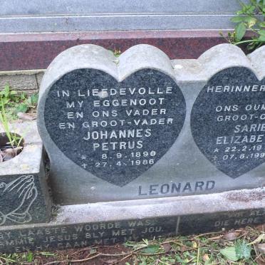 LEONARD Johannes Petrus 1890-1986 &amp; Sarie Elizabeth 1910-1999