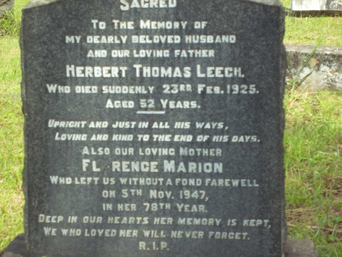 LEECH Herbert Thomas -1925 &amp; Florence Marion -1947