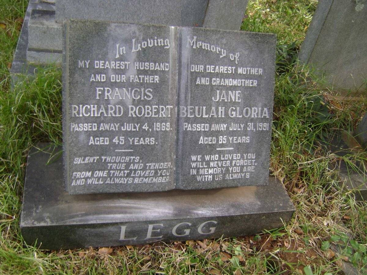 LEGG Francis Richard Robert -1969 &amp; Jane Beulah Gloria -1991