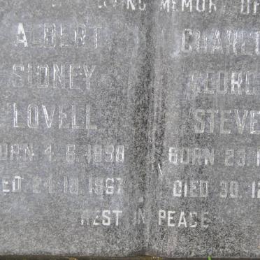 LOVELL Albert Sidney 1898-1967 &amp; Charlotte Georgina Stevens 1905-1979