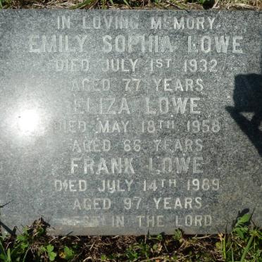 LOWE Emily Sophia -1932 :: LOWE Eliza-1958 :: LOWE Frank 1989
