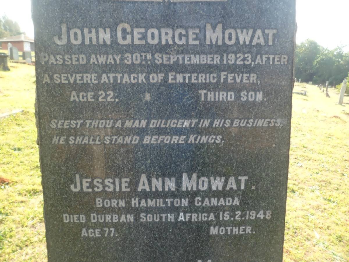 MOWAT Eric Sinclair -1952 &amp; Jessie Ann -1948 :: MOWAT James -1916 :: MOWAT John George -1923