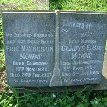 MOWAT Eric Matheson 1898-1967 &amp; Gladys Elsie 1904-1986