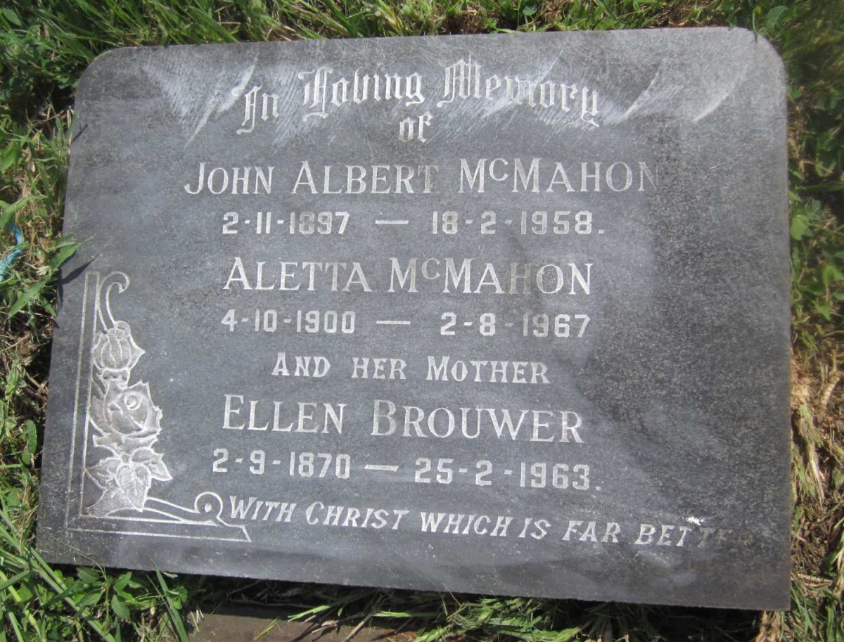McMAHON John Albert 1897-1958 &amp; Aletta 1900-1967 :: BROUWER Ellen 1870-1963