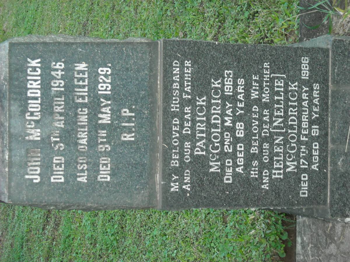 McGOLDRICK John -1946 :: McGOLDRICK Eileen -1929 :: McGOLDRICK Patrick -1963 &amp; Helen -1986